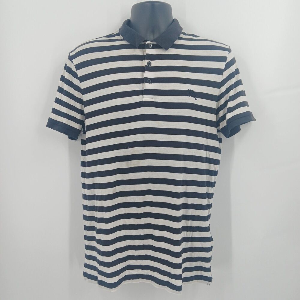 Mens burberry brit london black and white striped polo shirt tee size large